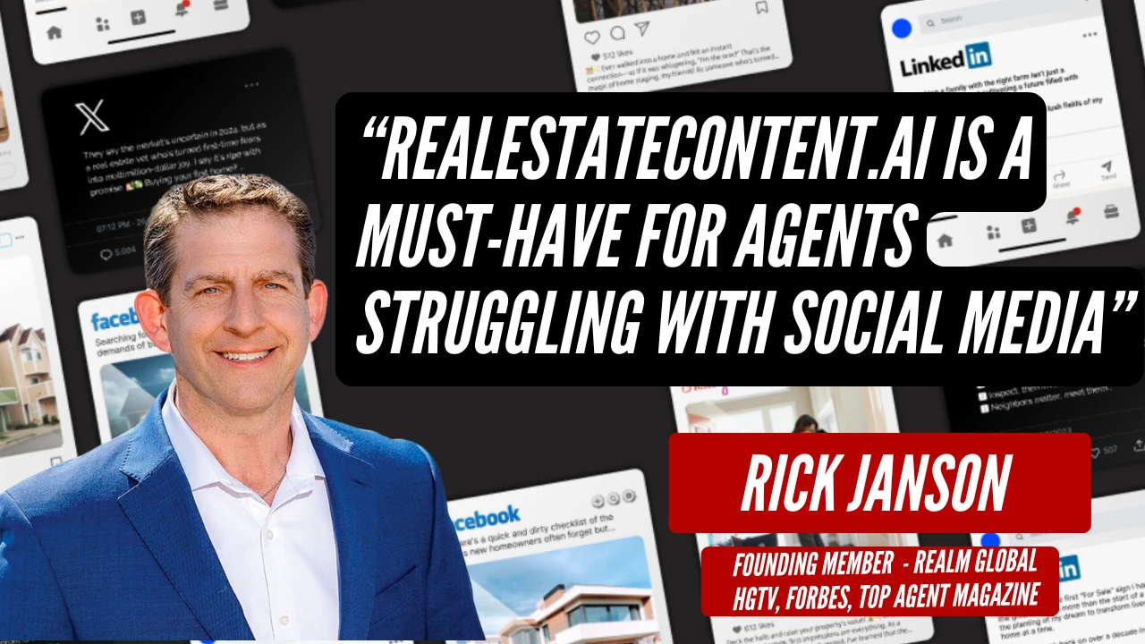 Rick Janson, Founding Member, Realm Global: RealEstateContent.ai is a must-have for agents struggling with social media.