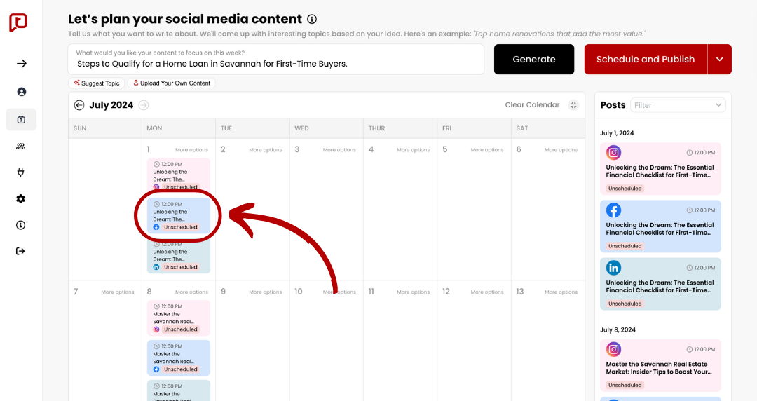 Find posts on the content calendar realestatecontent.ai