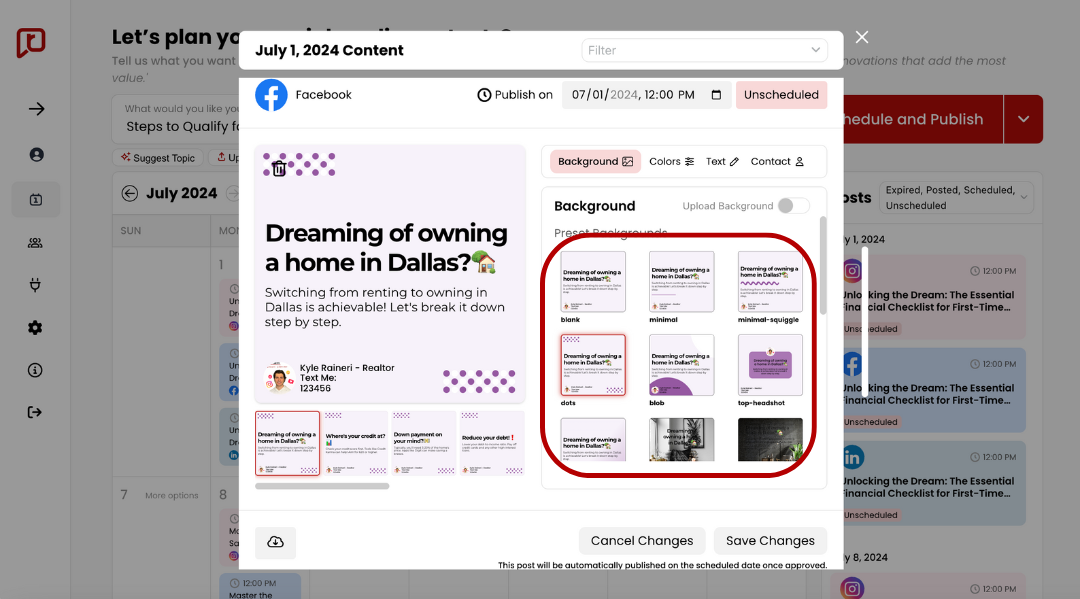Change backgrounds on posts realestatecontent.ai