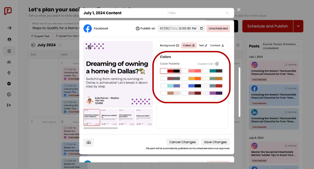 Add custom colors and branding to social media canva real estate agents