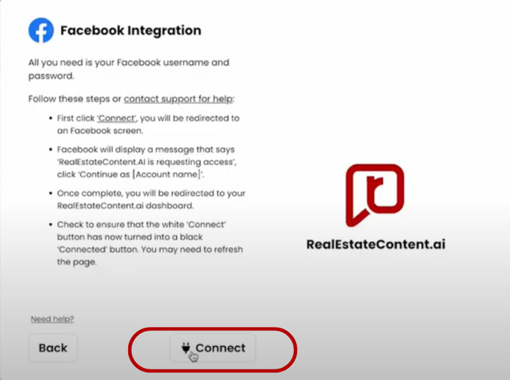 Connect Facebook to realestatecontent.ai for real estate social media