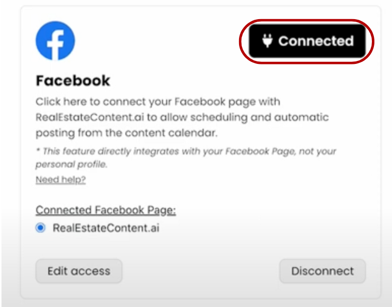 Connect Facebook on realestatecontent.ai for realtors real estate social media