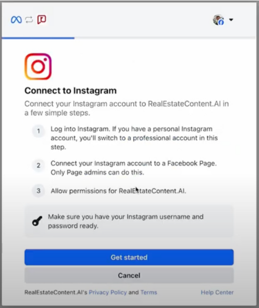 Connect instagram on realestatecontent.ai for realtors real estate social media