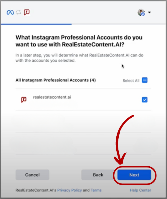 Connect realestatecontent.ai instagram