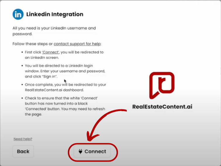 Connecting LinkedIn Integration to realestatecontent.ai