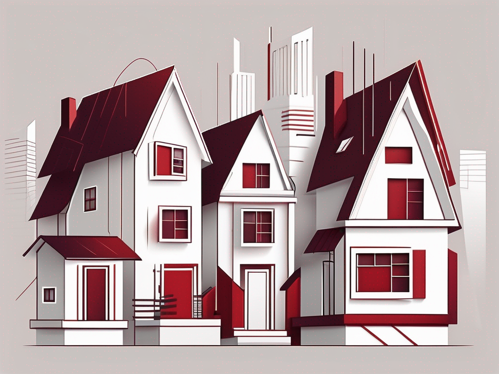 A variety of stylized houses and buildings interconnected by hashtag symbols